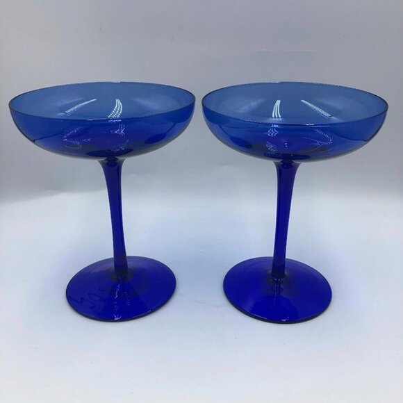 Z Gallerie Set of 2 Cobalt Blue Glass Margarita Glasses Drinkware Barware - Picture 3 of 11